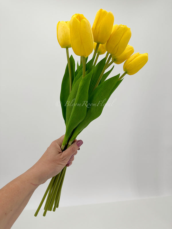 10 Stems Real Touch Tulips Stems, Artificial Flower High Quality Faux Floral, Wedding/Home Gifts Decor Floral Craft Tulip - Yellow T-004