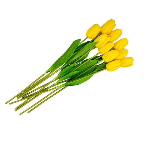 10 Stems Real Touch Tulips Stems, Artificial Flower High Quality Faux Floral, Wedding/Home Gifts Decor Floral Craft Tulip - Yellow T-004