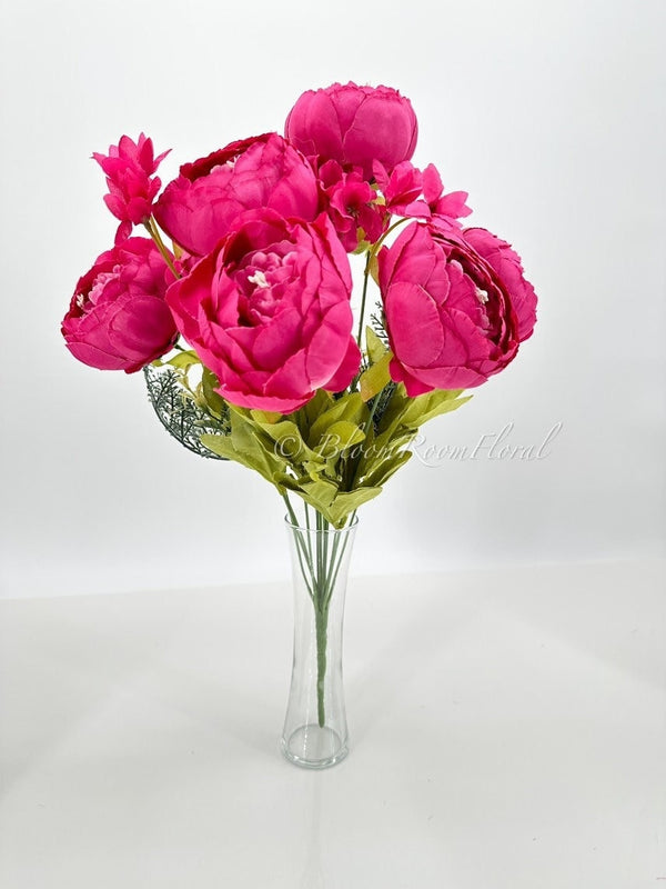 Large Head Peonies | Floral Bouquet Artificial Flower | Wedding/Home Decoration Gifts | Décor | Floral, 20&#39;&#39; Soft Blooming 13 Stem Hot Pink