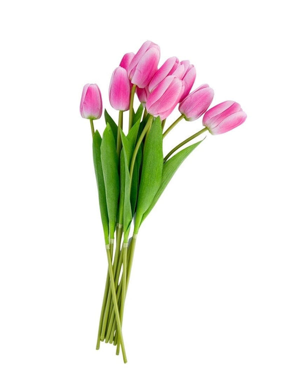 10 Stems Real Touch Tulips Stems, Artificial Flower High Quality Faux Floral, Wedding/Home Gifts Decor Floral Craft Tulip - Hot Pink T-006