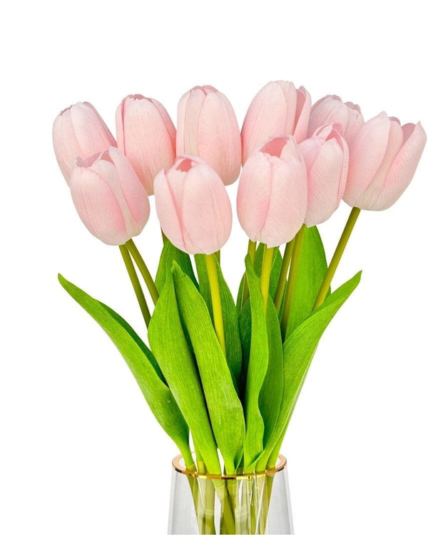 10 Stems Real Touch Tulips Stems, Artificial Flower High Quality Faux Floral, Wedding/Home Gifts Decor Floral Craft Tulip - Light Pink T-005