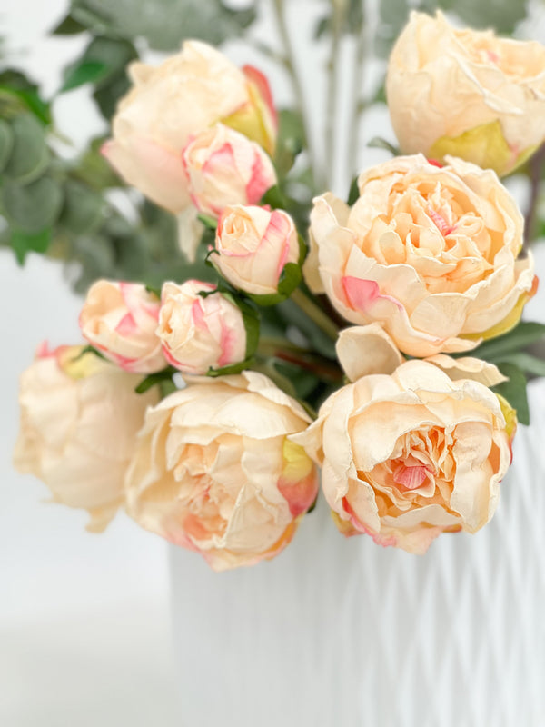 Dried Look Peonies | 10 Stems Cream Artificial Wedding | Home Decoration Gifts Decor Floral Flowers, High-Quality Realistic Arrangement Oran