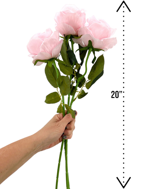 3 Stem Velvet Roses | Realistic Quality Artificial Faux Flower | Wedding/Home Decoration | Gifts | Decor Floral Light Pink Color R-025