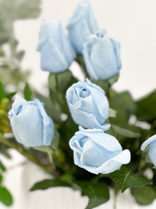 Real Touch Rose Bud Stem | 23&quot; Tall Latex Luxury Quality Artificial Flower Wedding/Home Decoration Gifts Floral Faux Bouquet Sky Blue R-036