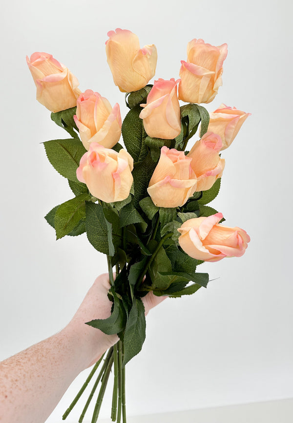 Real Touch Rose Bud Stem | 23&quot; Tall Latex Luxury Quality Artificial Flower Wedding/Home Decoration Gifts Floral Faux Bouquet Champagne R-030