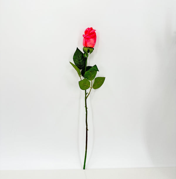 Real Touch Rose Bud Stem | 23&quot; Tall Latex Luxury Quality Artificial Flower | Wedding/Home Decoration Gifts Floral Faux Bouquet HotPink R-033