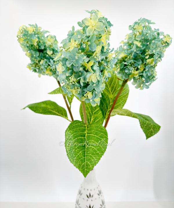 35” Cone Hydrangea Stem Realistic Luxury High Quality Artificial Flower Wedding/Home Decoration Gifts | Decor Silk Floral Blue/Yellow H-016