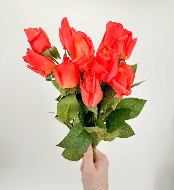 Real Touch Rose Bud Stem | 23&quot; Tall Latex Luxury Quality Artificial Flower | Wedding/Home Decoration | Gifts Floral Faux Bouquet Coral R-032