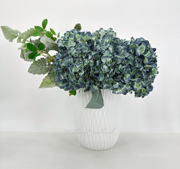 5 stem Blue Large Head Silk Hydrangea Bunch Realistic Luxury Quality Artificial Flower | Wedding/Home Decoration Gifts | Floral Faux H-033