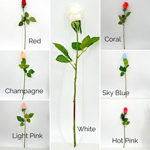 Real Touch Rose Bud Stem | 23&quot; Tall Latex Luxury Quality Artificial Flower Wedding/Home Decoration Gifts Floral Faux Bouquet Sky Blue R-036