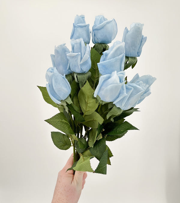 Real Touch Rose Bud Stem | 23&quot; Tall Latex Luxury Quality Artificial Flower Wedding/Home Decoration Gifts Floral Faux Bouquet Sky Blue R-036