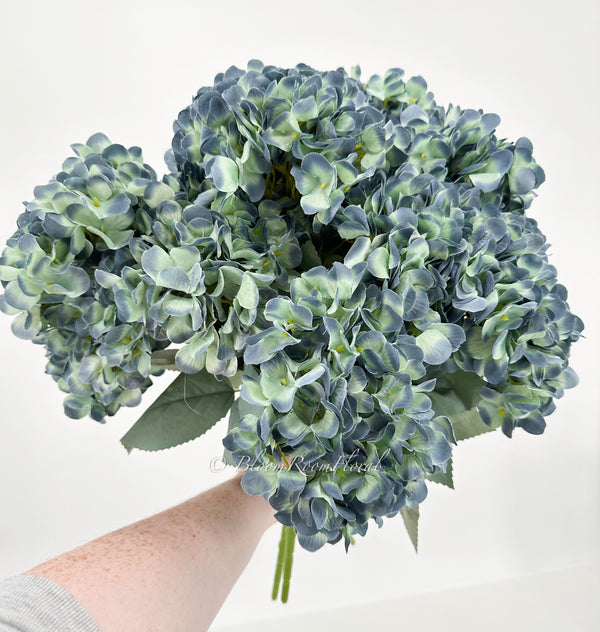 5 stem Blue Large Head Silk Hydrangea Bunch Realistic Luxury Quality Artificial Flower | Wedding/Home Decoration Gifts | Floral Faux H-033