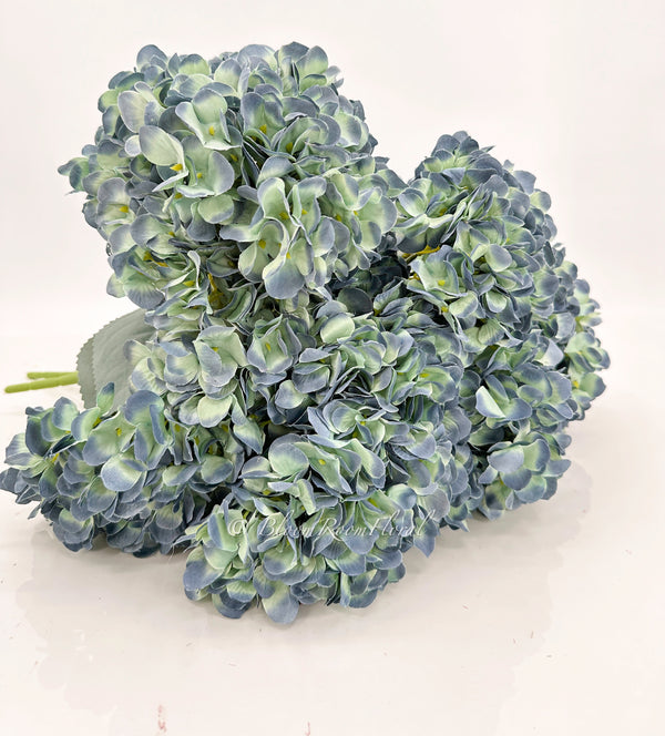 5 stem Blue Large Head Silk Hydrangea Bunch Realistic Luxury Quality Artificial Flower | Wedding/Home Decoration Gifts | Floral Faux H-033