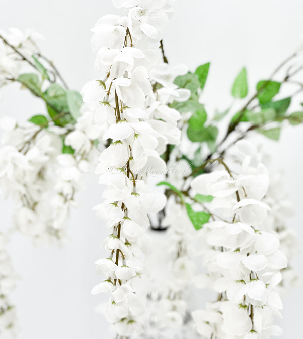 34” White Wisteria Bunch/Wedding/Home Decoration | Gifts Decor Floral Silk Flowers, Artificial Spray for Home Office, Long Stems, Realistic