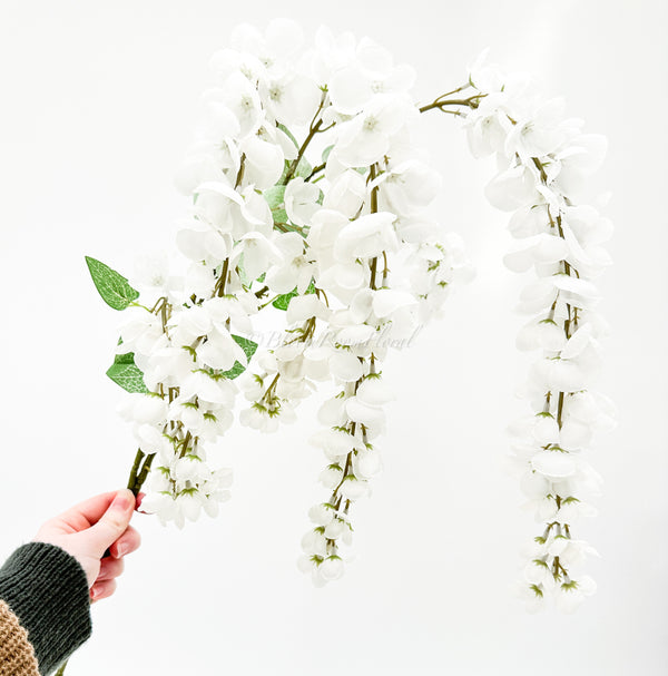 34” White Wisteria Bunch/Wedding/Home Decoration | Gifts Decor Floral Silk Flowers, Artificial Spray for Home Office, Long Stems, Realistic