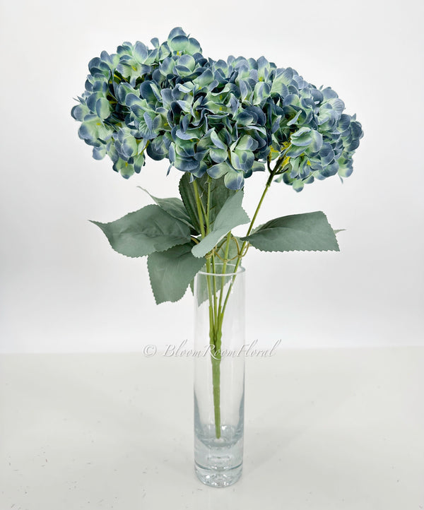 5 stem Blue Large Head Silk Hydrangea Bunch Realistic Luxury Quality Artificial Flower | Wedding/Home Decoration Gifts | Floral Faux H-033