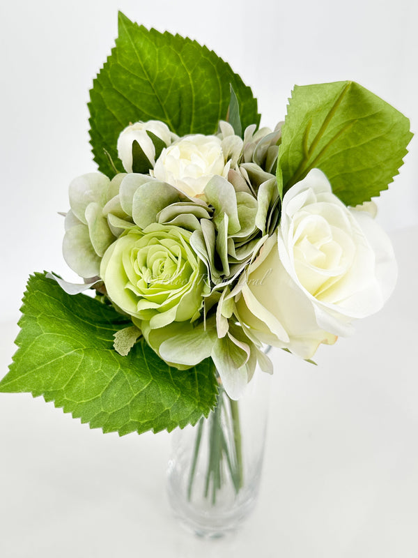 Green & White Rose Hydrangea Green Berry Bouquet Artificial Flower Wedding/Home Decoration | Gifts | Decor Floral, Centerpiece, Arrangement