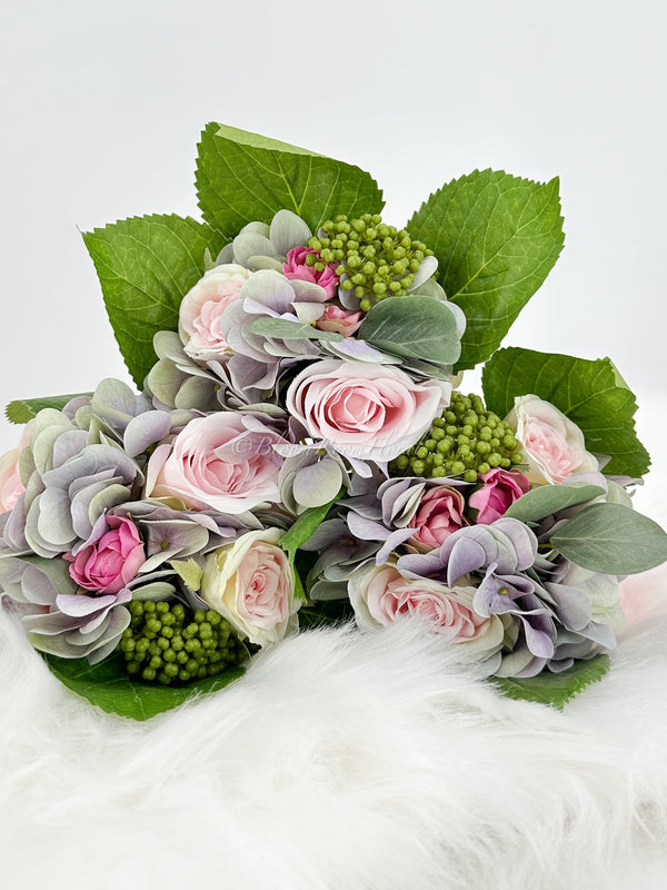 Pink & Purple Rose Hydrangea Green Berry Bouquet Artificial Flower Wedding/Home Decoration | Gifts | Decor Floral, Centerpiece, Arrangement