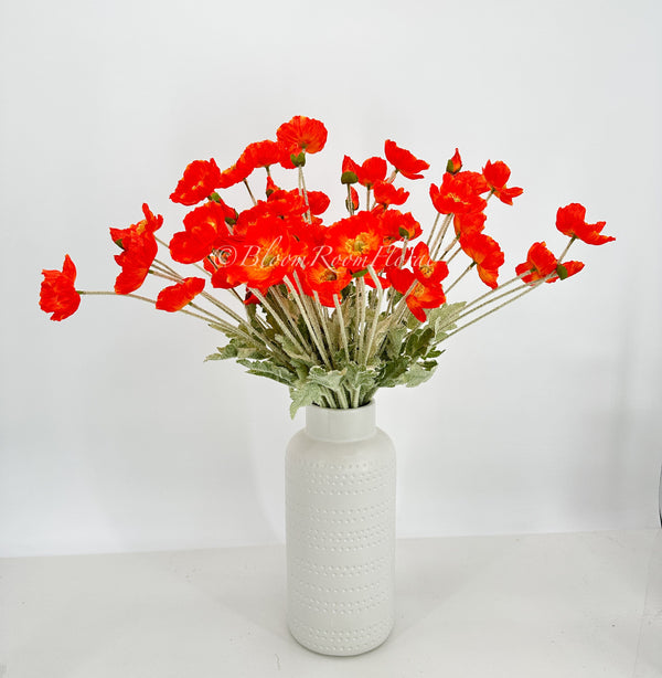 Tiger Red Poppy Stem | 23&quot; Tall Luxury Quality Artificial Flower | Wedding/Home Decoration | Gifts Decor | Floral Faux Floral