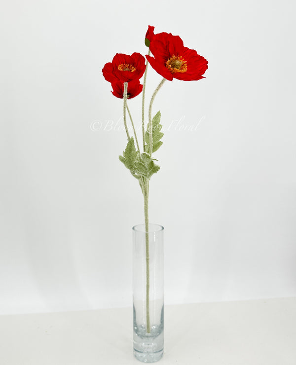 Dark Red Poppy Stem | 23&quot; Tall Luxury Quality Artificial Flower | Wedding/Home Decoration | Gifts Decor | Floral Faux Floral