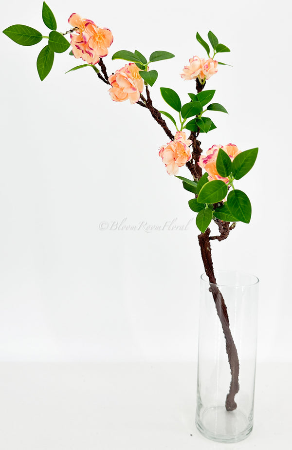 27&quot; Salmon Pink Cherry Blossom Artificial Flowers, Faux Fake Floral Branches, Silk Realistic Home Wedding Kitchen Decor Spring Peach 1 Stem
