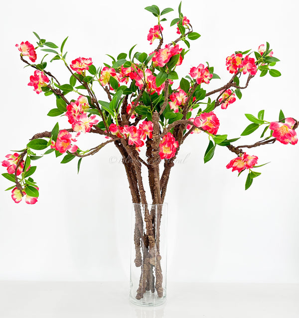 27” Hot Pink Ombre Cherry Blossom Artificial Flowers, Faux Fake Floral Branches, Silk Realistic Home Wedding Kitchen Decor Spring 1 Stem