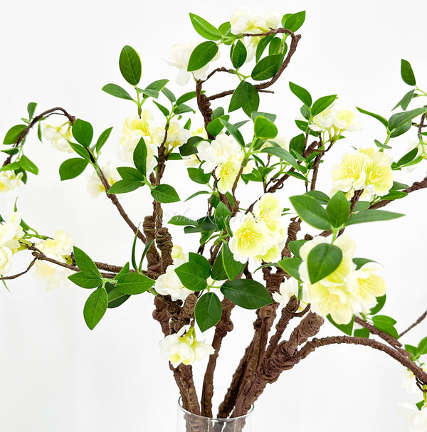 27” Lime Green & White Cherry Blossom Artificial Flowers, Faux Fake Floral Branches, Silk Realistic Home Wedding Kitchen Decor Spring 1 Stem