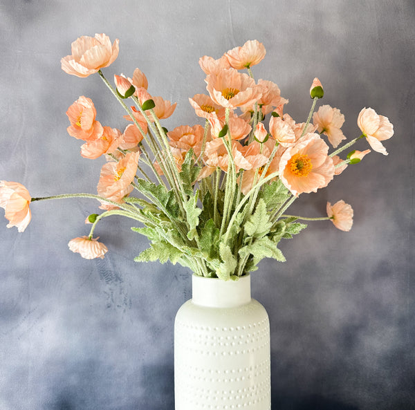 Baby Pink Poppy Stem | 23&quot; Tall Luxury Quality Artificial Flower | Wedding/Home Decoration | Gifts Decor | Floral Faux Floral Peach