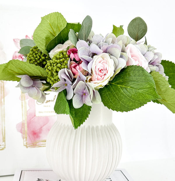 Pink & Purple Rose Hydrangea Green Berry Bouquet Artificial Flower Wedding/Home Decoration | Gifts | Decor Floral, Centerpiece, Arrangement