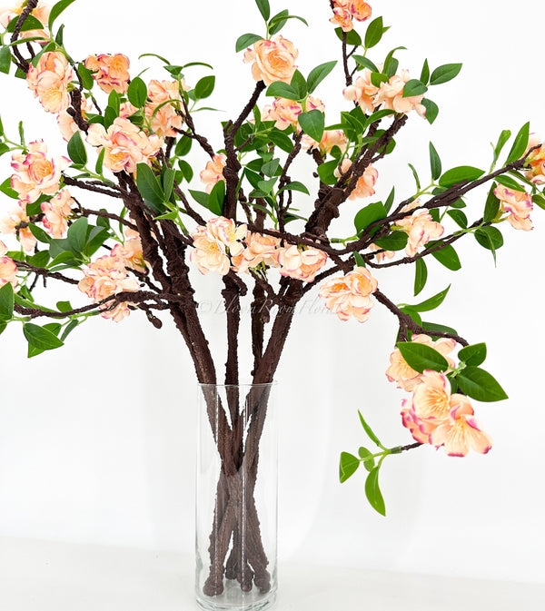 27&quot; Salmon Pink Cherry Blossom Artificial Flowers, Faux Fake Floral Branches, Silk Realistic Home Wedding Kitchen Decor Spring Peach 1 Stem
