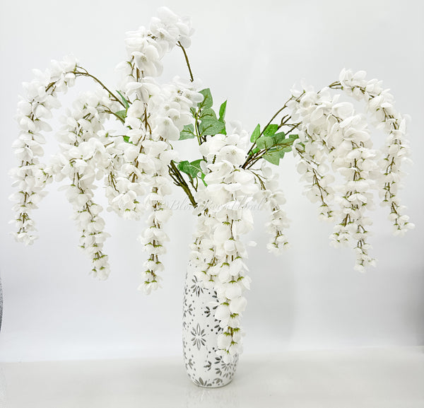 34” White Wisteria Bunch/Wedding/Home Decoration | Gifts Decor Floral Silk Flowers, Artificial Spray for Home Office, Long Stems, Realistic