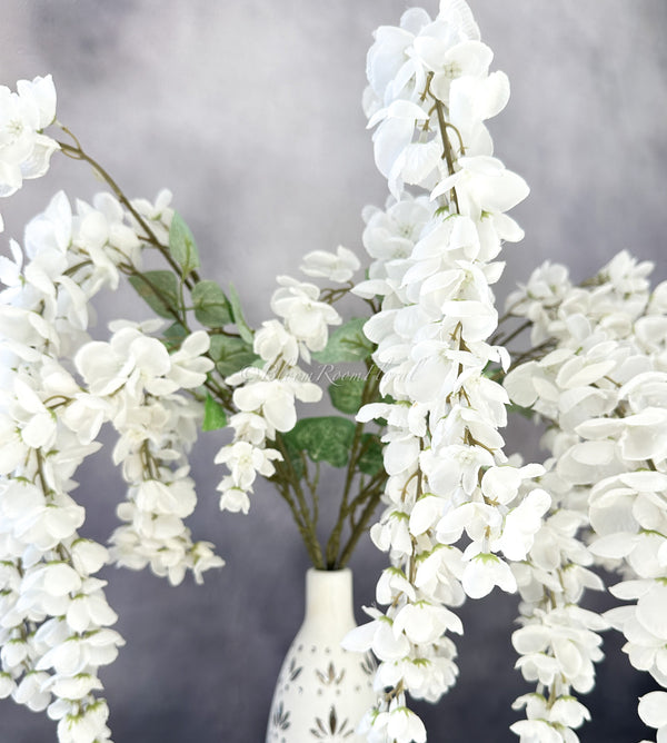 34” White Wisteria Bunch/Wedding/Home Decoration | Gifts Decor Floral Silk Flowers, Artificial Spray for Home Office, Long Stems, Realistic