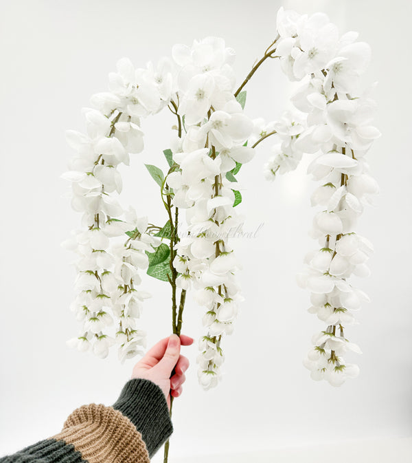 34” White Wisteria Bunch/Wedding/Home Decoration | Gifts Decor Floral Silk Flowers, Artificial Spray for Home Office, Long Stems, Realistic