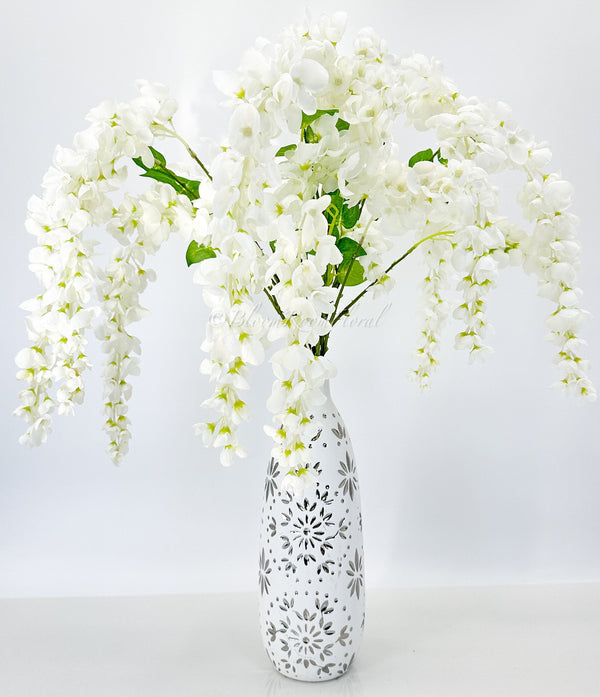 32&quot; White Wisteria Bunch/Wedding/Home Decoration | Gifts Decor Floral Silk Flowers, Artificial Spray for Home Office, Long Realistic Bouquet