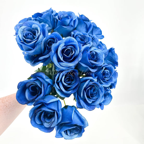 Blue Rose Bouquet, 17&quot; Tall High Quality Artificial Faux Flower Wedding/Home Decoration Gifts Decor Silk Flowers Bouquet, DIY Florals