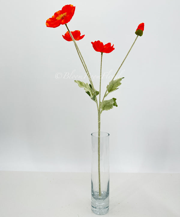 Tiger Red Poppy Stem | 23&quot; Tall Luxury Quality Artificial Flower | Wedding/Home Decoration | Gifts Decor | Floral Faux Floral