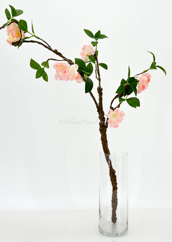 27” Light Pink Cherry Blossom Artificial Flowers, Faux Fake Floral Branches, Silk Realistic Home Wedding Kitchen Decor Spring 1 Stem