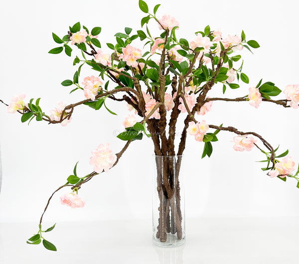 27” Light Pink Cherry Blossom Artificial Flowers, Faux Fake Floral Branches, Silk Realistic Home Wedding Kitchen Decor Spring 1 Stem