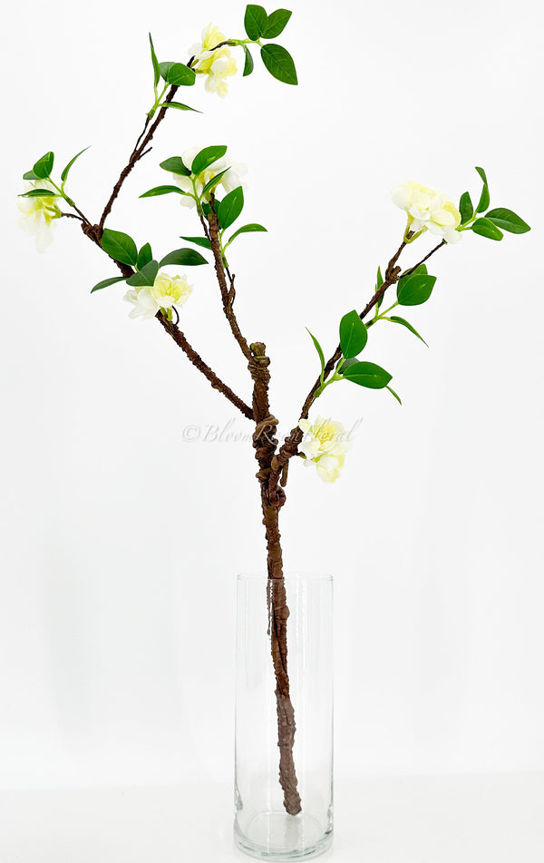 27” Lime Green & White Cherry Blossom Artificial Flowers, Faux Fake Floral Branches, Silk Realistic Home Wedding Kitchen Decor Spring 1 Stem