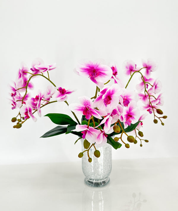 18” Pink Ombre Orchid Stem Artificial Flowers, Faux Fake Floral Branches, Real Touch Orchid Realistic Home Wedding Kitchen Decor Spring