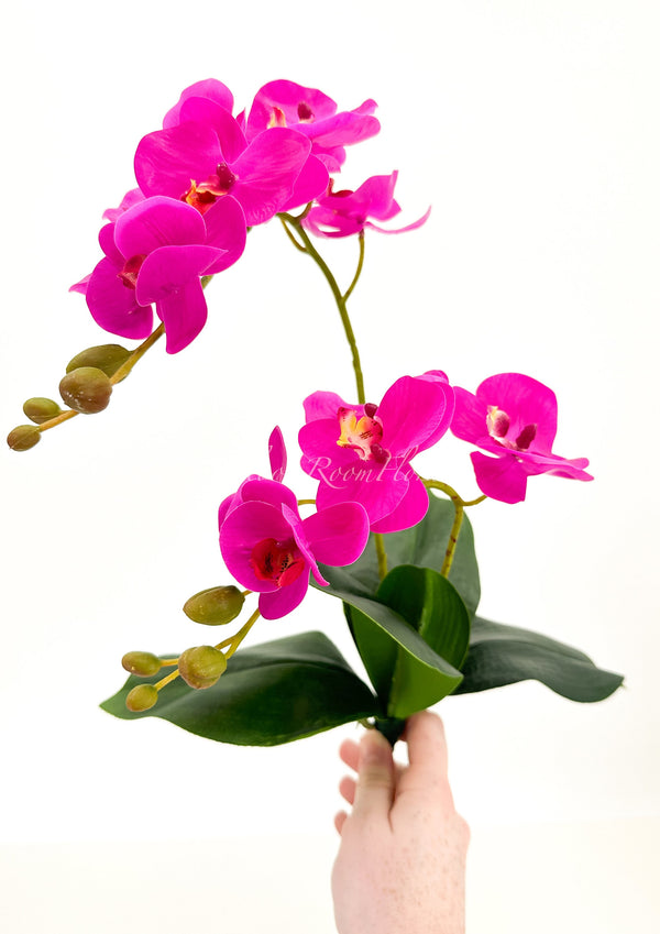18” Magenta Orchid Stem Artificial Flowers, Faux Fake Floral Branches, Real Touch Orchid Realistic Home Wedding Kitchen Decor Spring