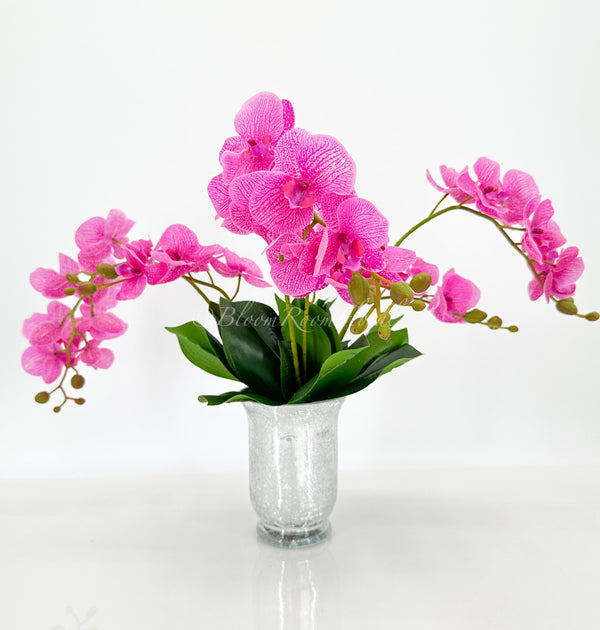 18” Pink Orchid Stem Artificial Flowers, Faux Fake Floral Branches, Real Touch Orchid Realistic Home Wedding Kitchen Decor Spring