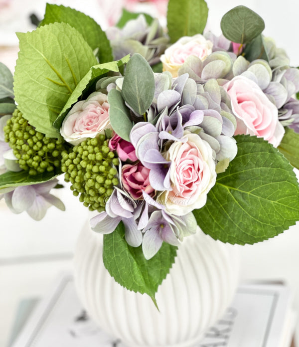 Pink & Purple Rose Hydrangea Green Berry Bouquet Artificial Flower Wedding/Home Decoration | Gifts | Decor Floral, Centerpiece, Arrangement