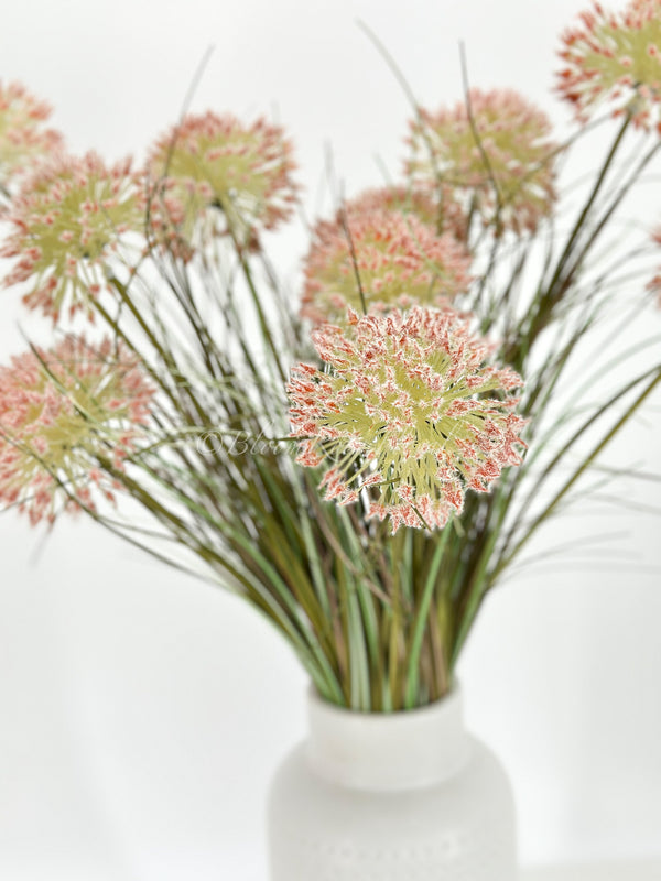 27” Baby Pink Allium Artificial 5 heads Bunch Flowers, Faux Fake Floral Branches, Silk Realistic Home Wedding Kitchen Decor Spring