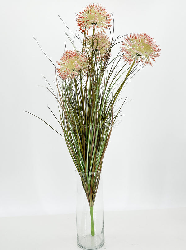 27” Baby Pink Allium Artificial 5 heads Bunch Flowers, Faux Fake Floral Branches, Silk Realistic Home Wedding Kitchen Decor Spring