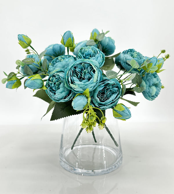 5 stem Blue Peony Bunch Realistic High-Quality Artificial Flower | Wedding/Home Decoration Gifts | Decor Floral Faux, Craft Supply P-026