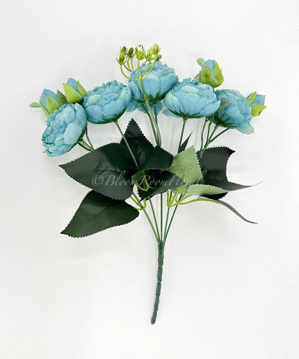 5 stem Blue Peony Bunch Realistic High-Quality Artificial Flower | Wedding/Home Decoration Gifts | Decor Floral Faux, Craft Supply P-026