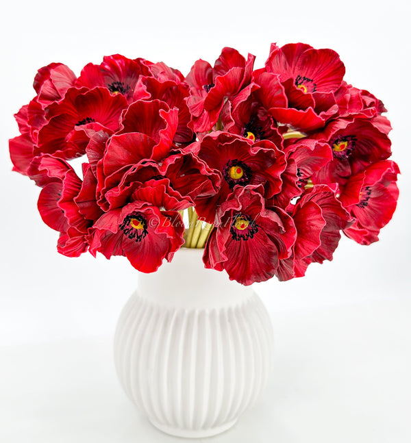 5 Stem Red Poppy Bunch | 12&quot; Tall Luxury Real Touch Quality Artificial Flower | Wedding/Home Decoration | Gifts Decor | Floral Faux Floral