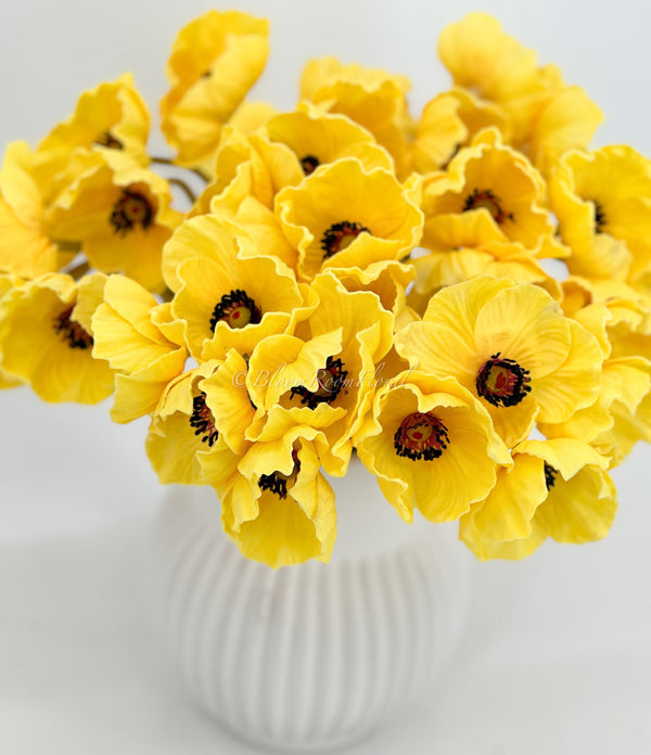 5 Stem Yellow Poppy Bunch | 12&quot; Tall Real-Touch Luxury Quality Artificial Flower Wedding/Home Decoration | Gifts Decor | Floral Faux Floral