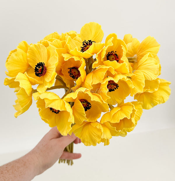 5 Stem Yellow Poppy Bunch | 12&quot; Tall Real-Touch Luxury Quality Artificial Flower Wedding/Home Decoration | Gifts Decor | Floral Faux Floral